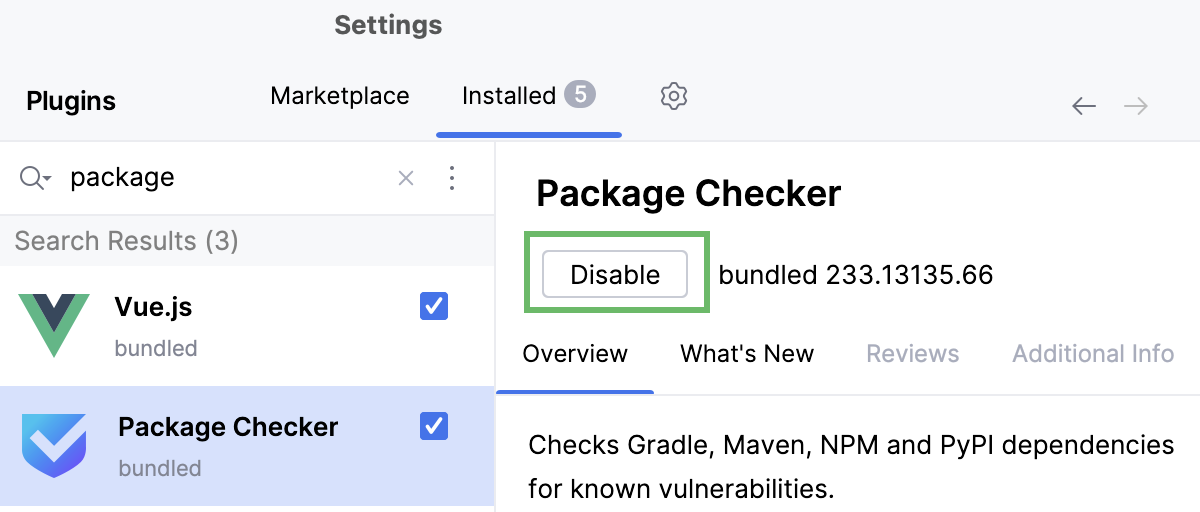 禁用 Package Checker 插件