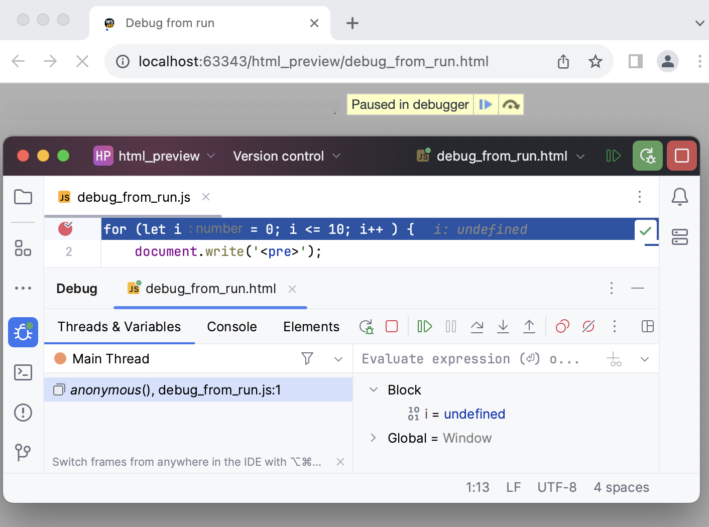 Debugging session starts, the app opens in the browser Debugging session starts, the app opens in the browser