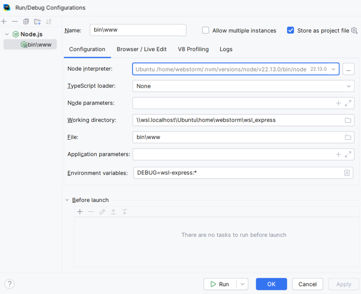 在 WSL 中运行和调试应用程序：创建运行/调试配置