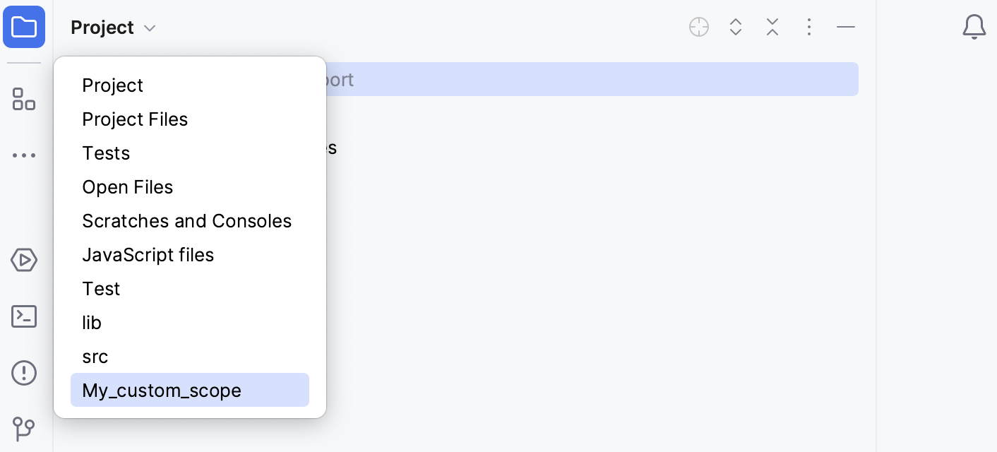 在“项目”工具窗口中显示的新范围