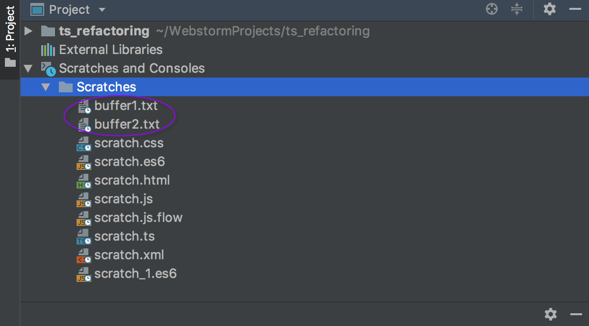 项目窗口中的临时项