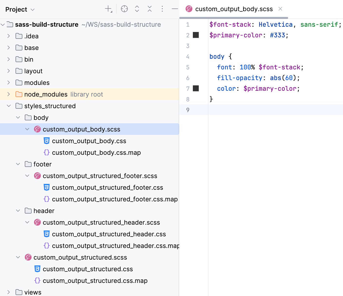自定义输出：生成的文件存储在源文件下