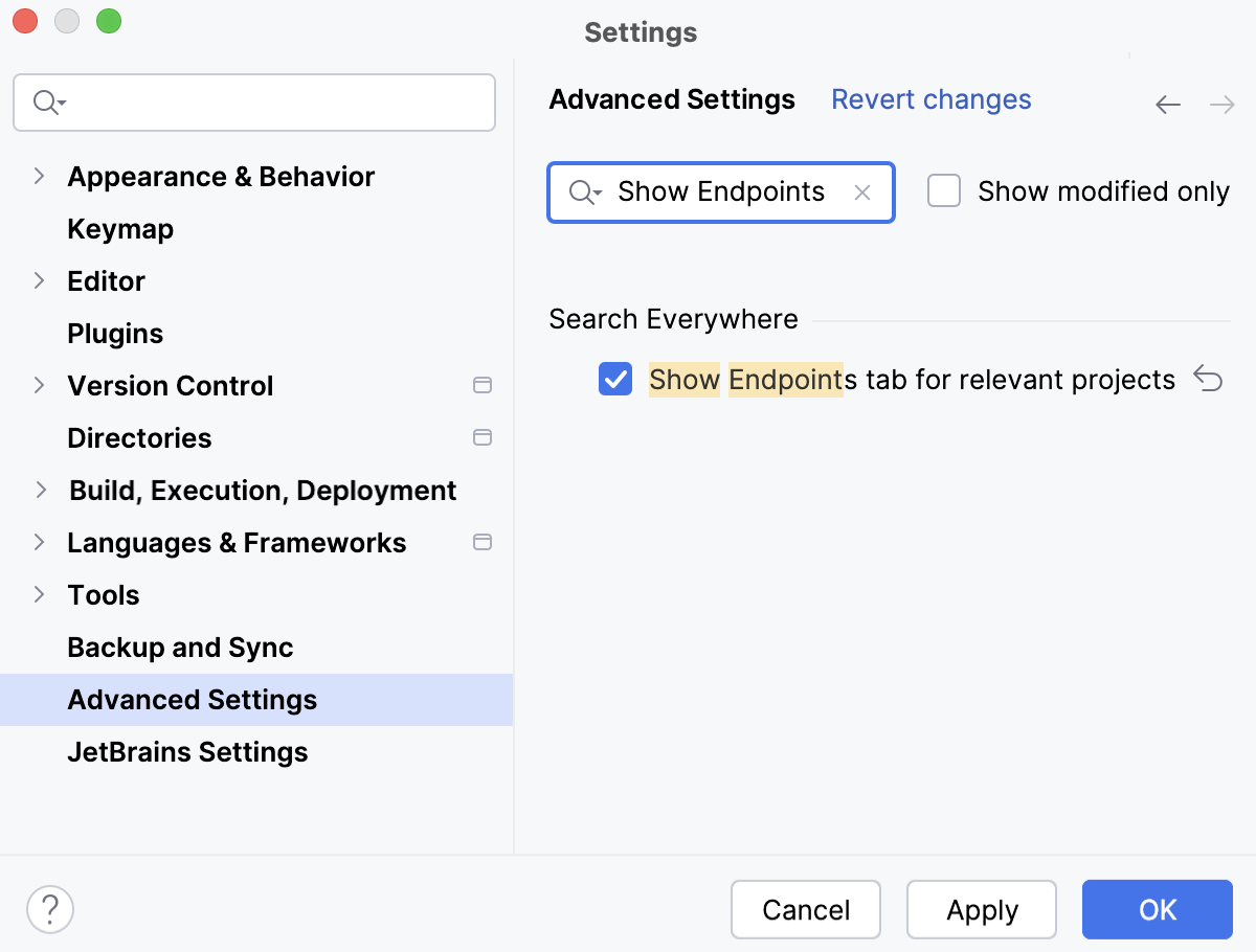Enable Endpoints in Search Everywhere