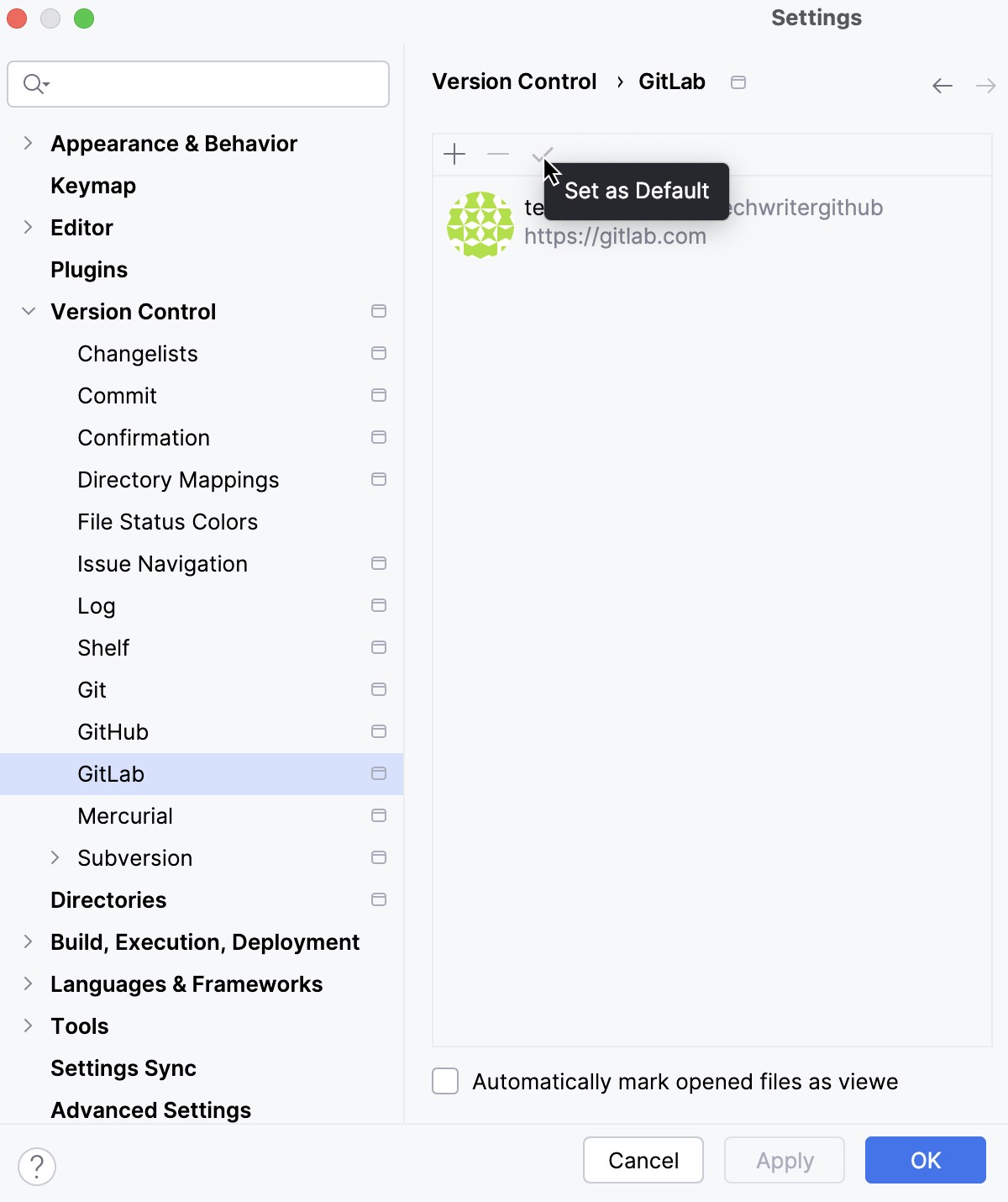 设置默认 GitLab 账户