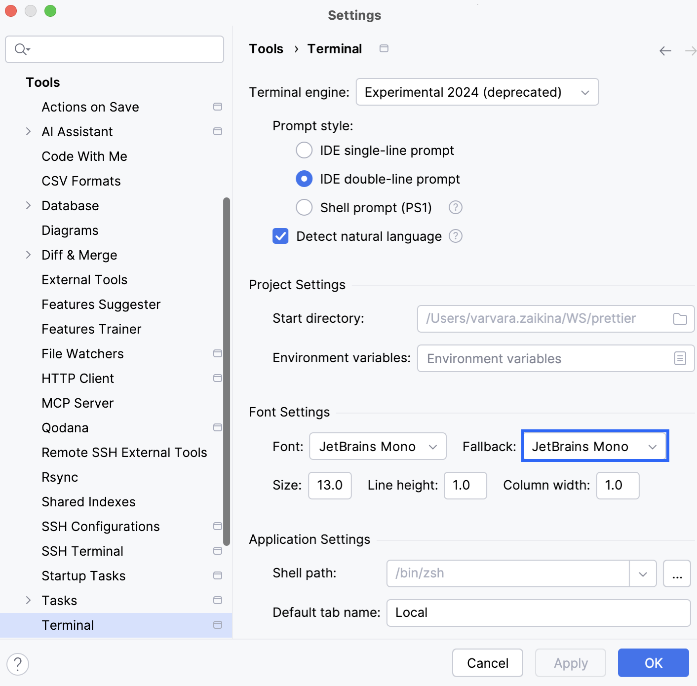 Settings | Tools | Terminal