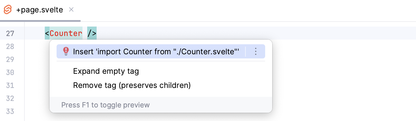 Svelte：插入导入快速修复
