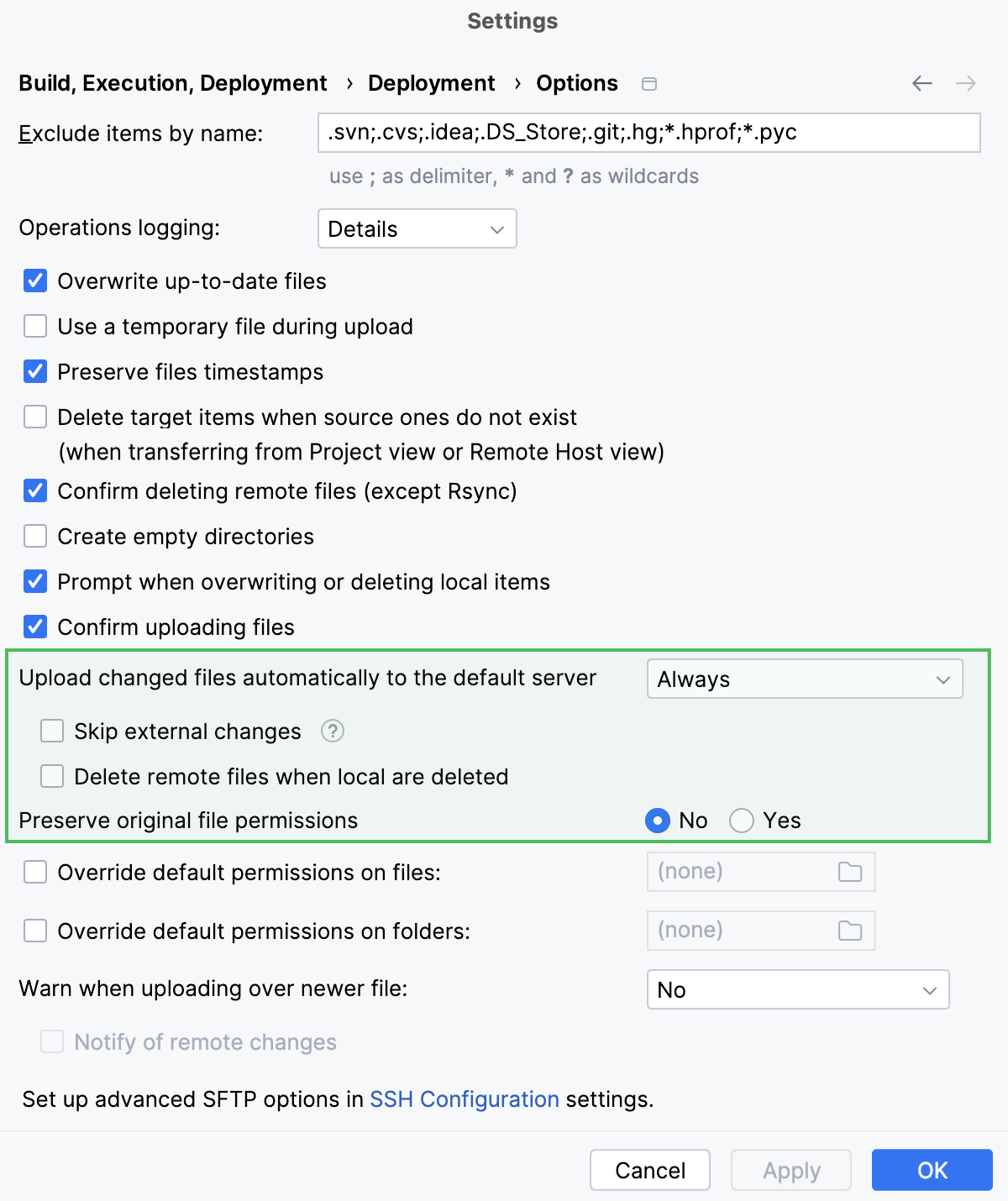 将更改的文件自动上传至默认服务器