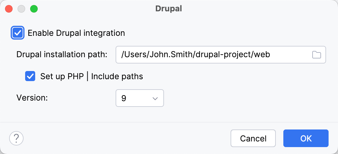 Drupal settings dialog Drupal settings dialog