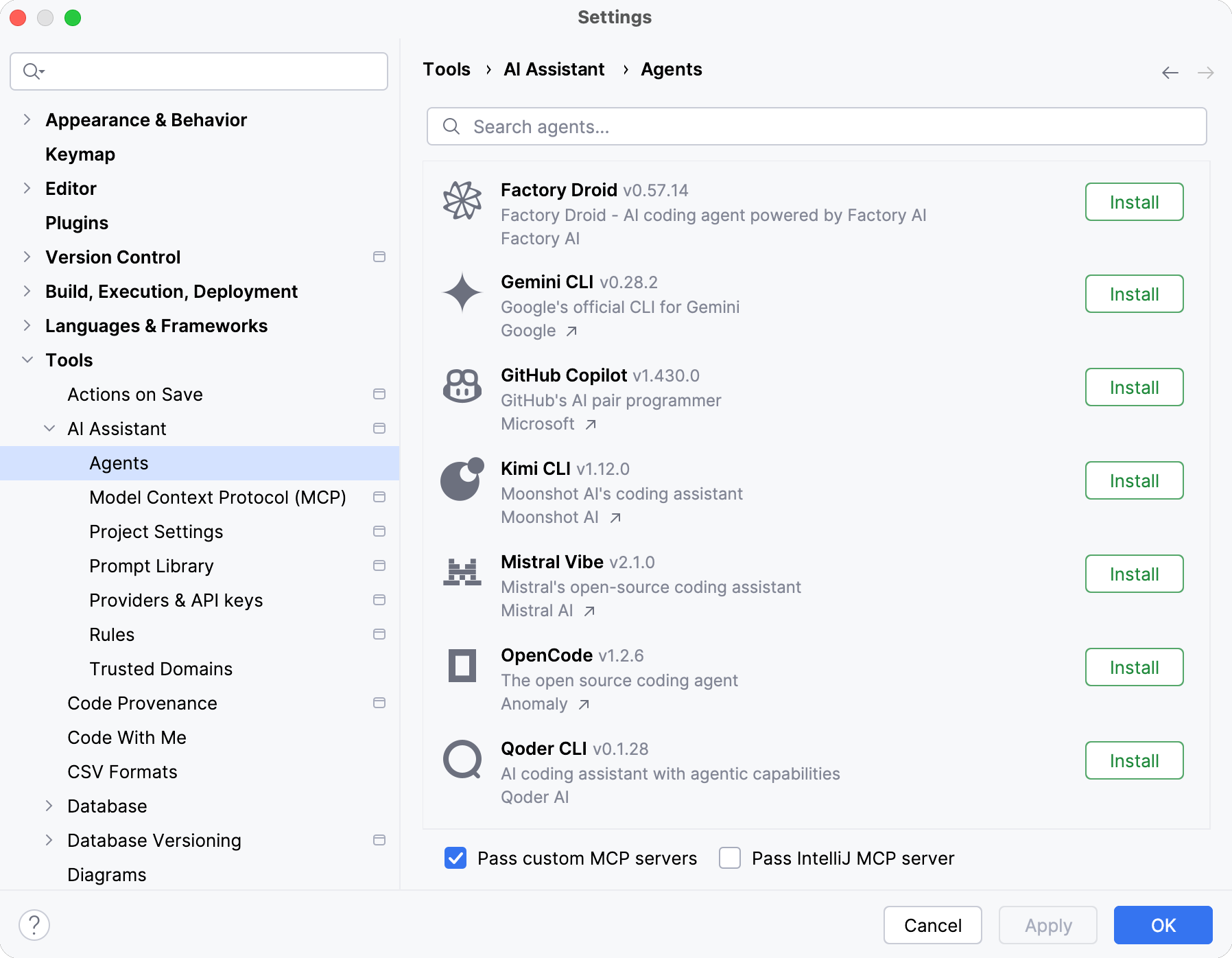 the Agents settings page the Agents settings page