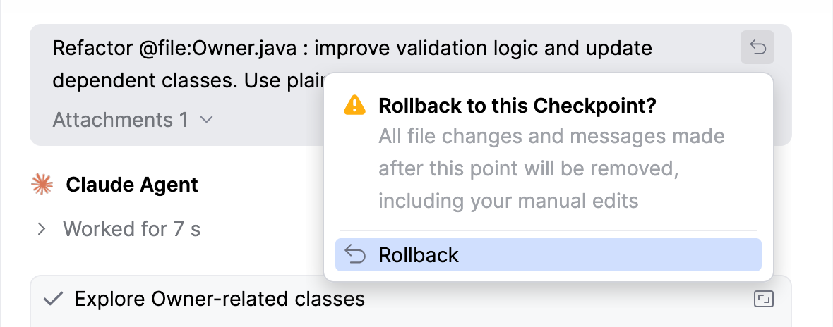Rollback to a checkpoint Rollback to a checkpoint