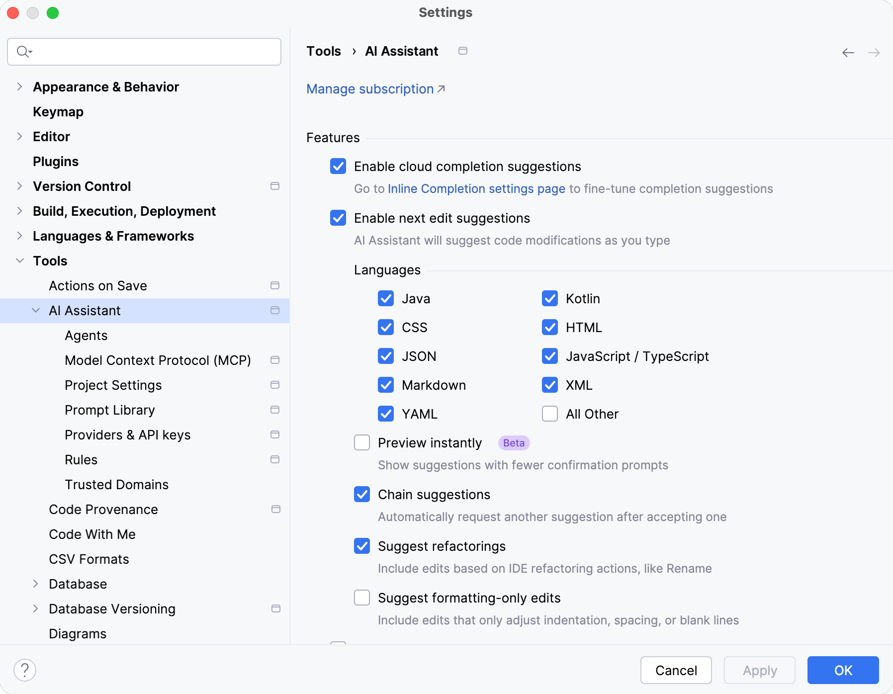 AI Assistant settings reference AI Assistant settings reference