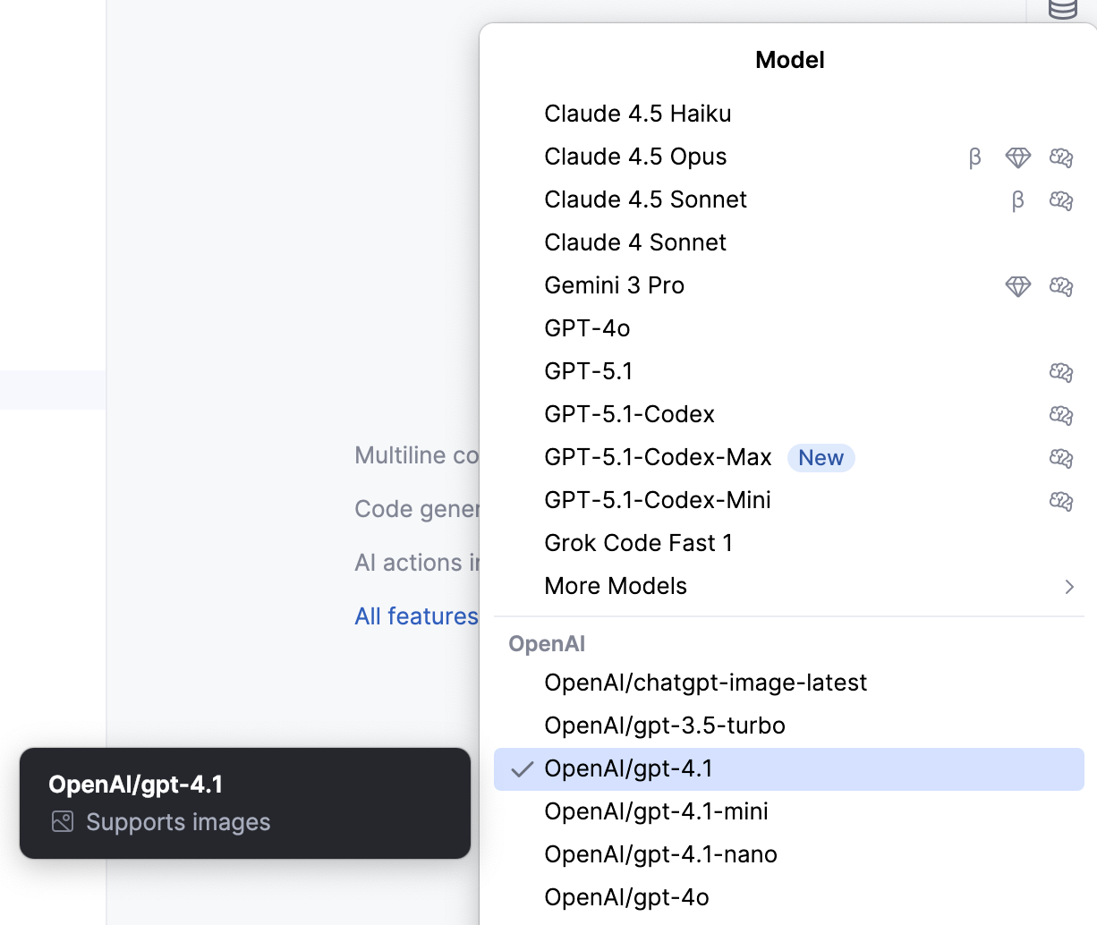 聊天中的第三方提供商模型
