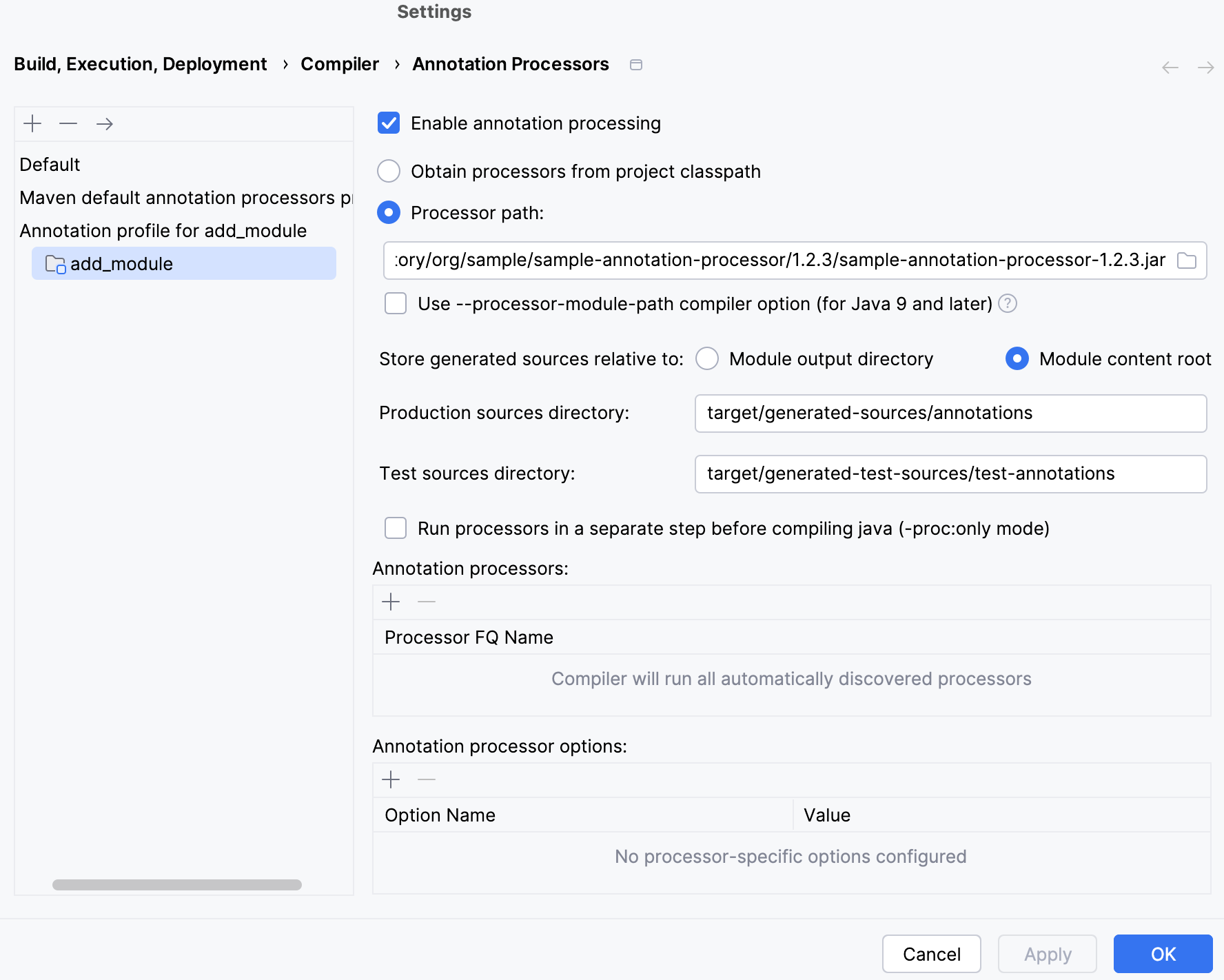 Annotation processors settings Annotation processors settings