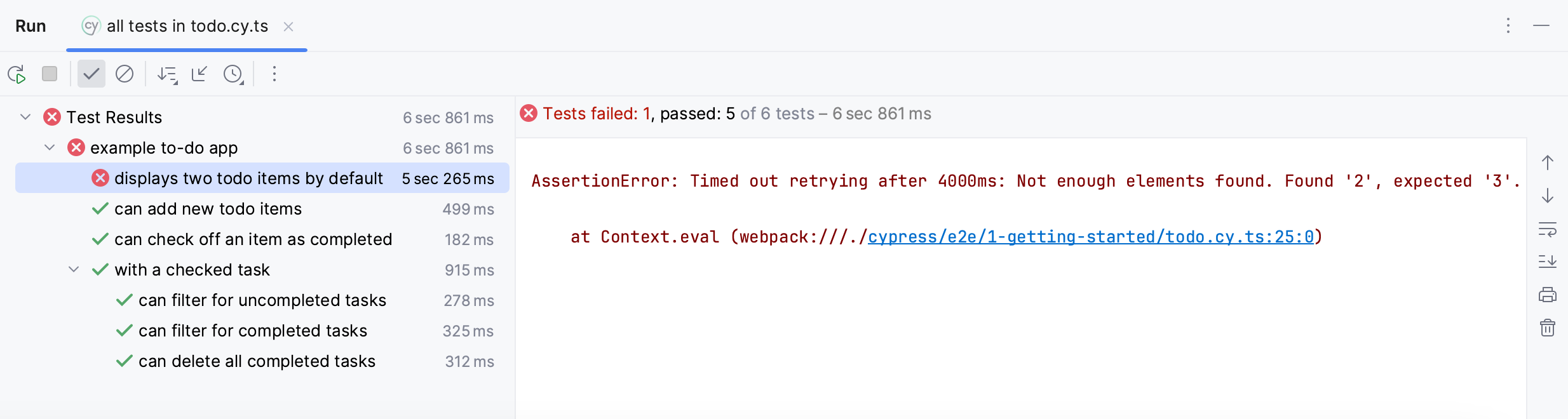 测试结果显示在运行工具窗口的测试运行器选项卡上 测试结果显示在运行工具窗口的测试运行器选项卡上