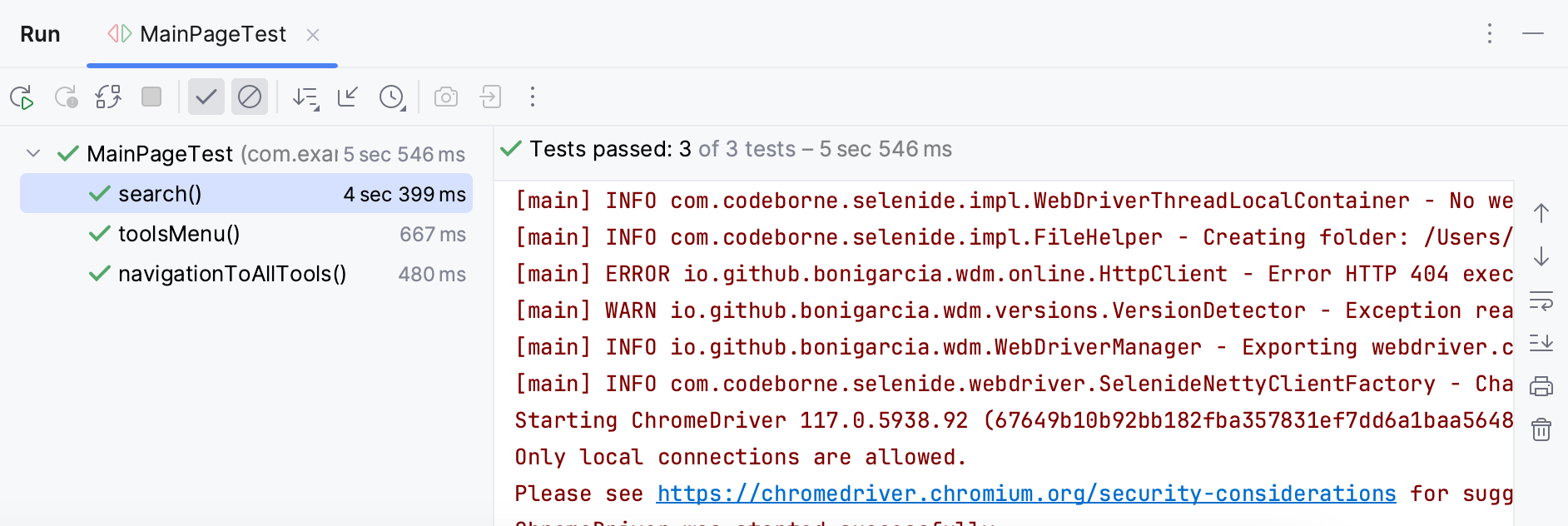 Test results shown on the Test Runner tab of the Run tool window Test results shown on the Test Runner tab of the Run tool window
