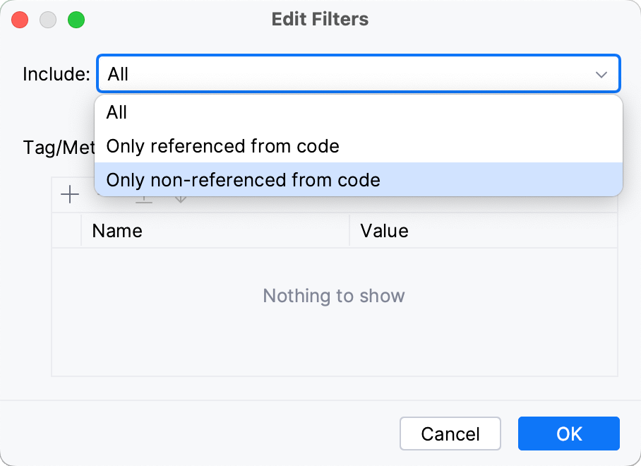 Edit Filters dialog Edit Filters dialog