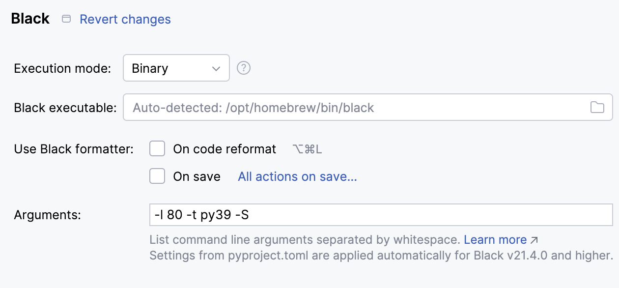指定 Black CLI 选项 指定 Black CLI 选项