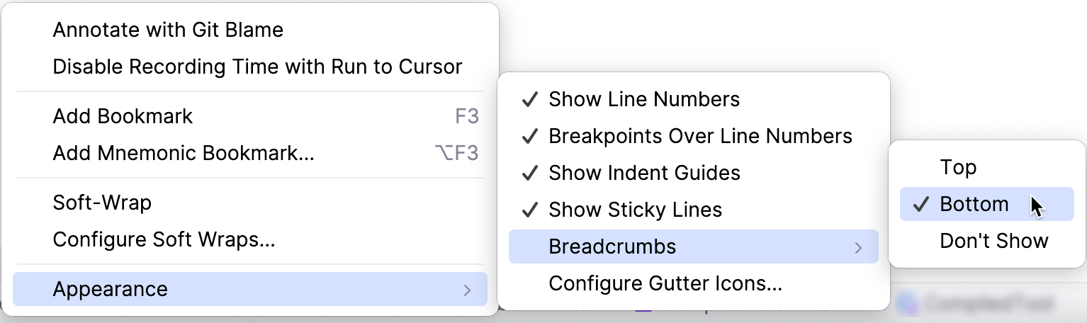 Breadcrumb appearance settings