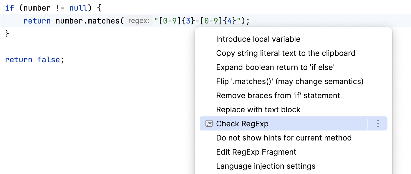 Context menu with intentions Context menu with intentions