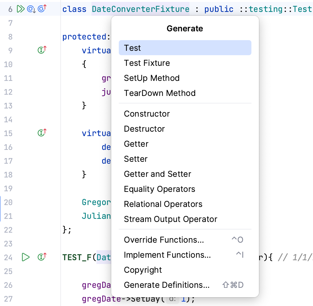 Google 测试的生成菜单 Google 测试的生成菜单