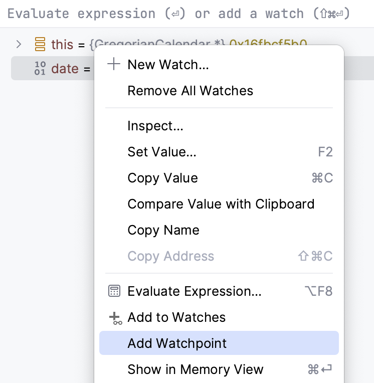 Adding a watchpoint Adding a watchpoint