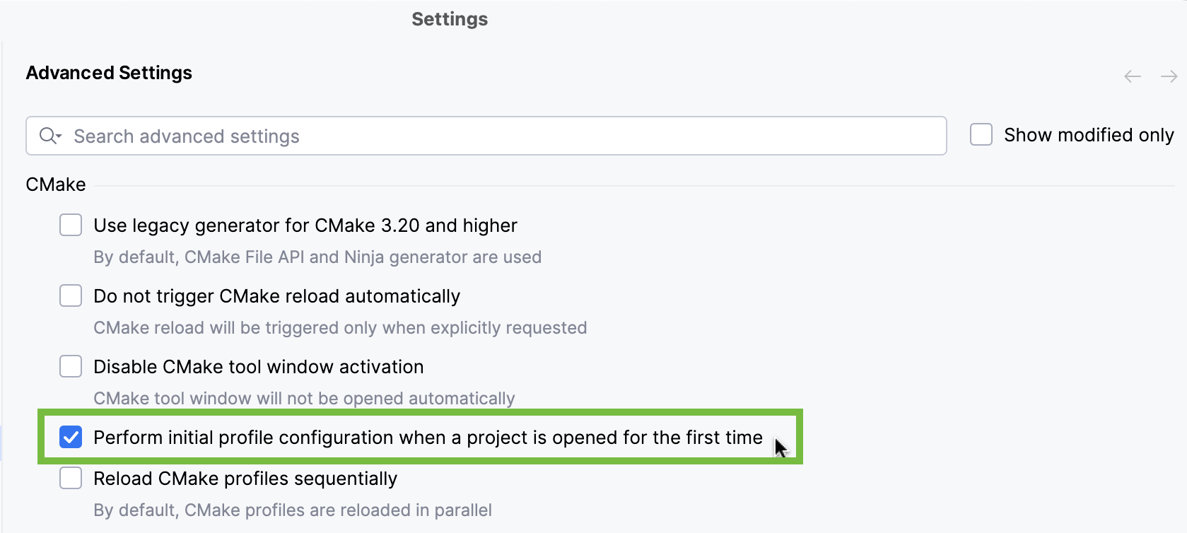 Initial CMake profile configuration setting Initial CMake profile configuration setting