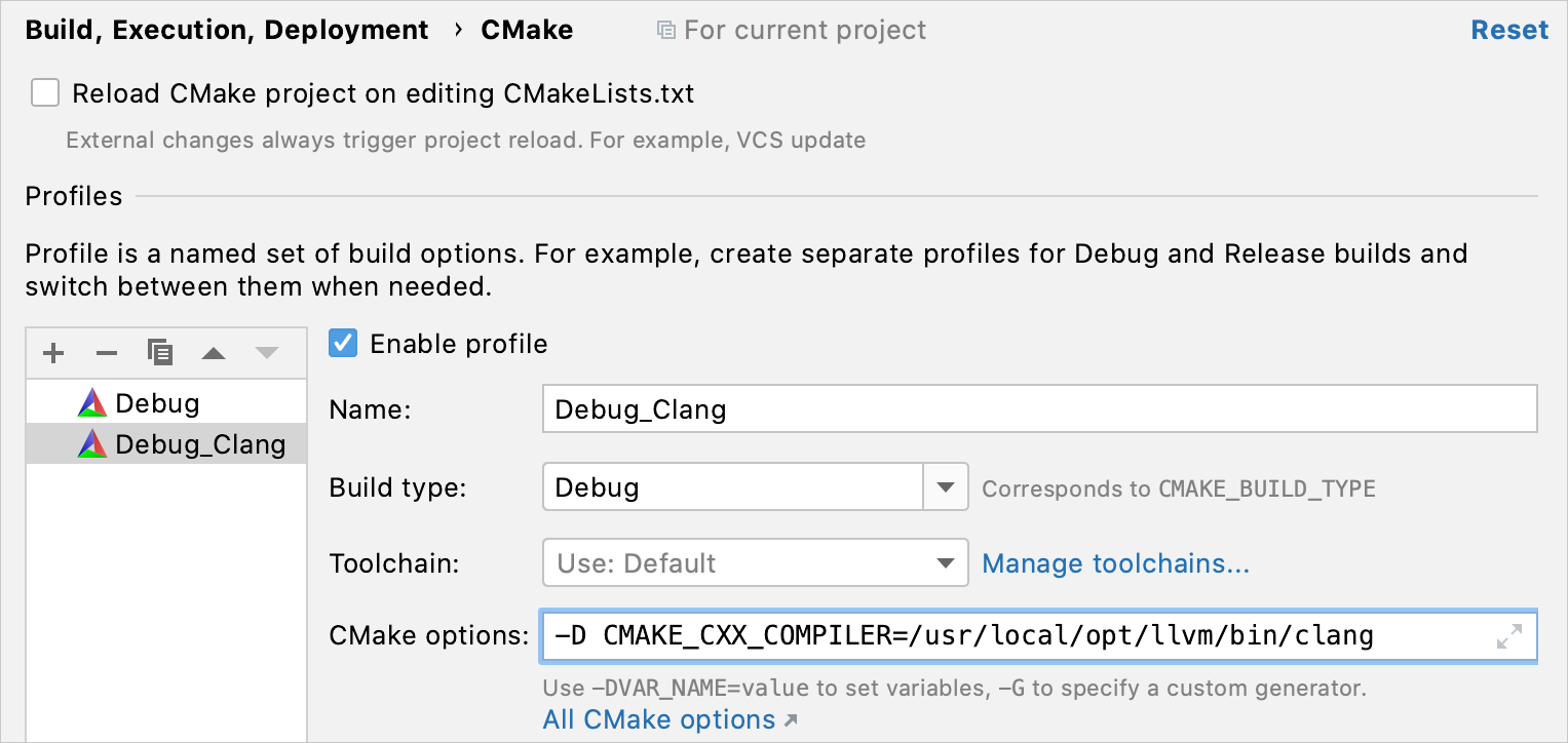 Set the compiler via CMake settings Set the compiler via CMake settings