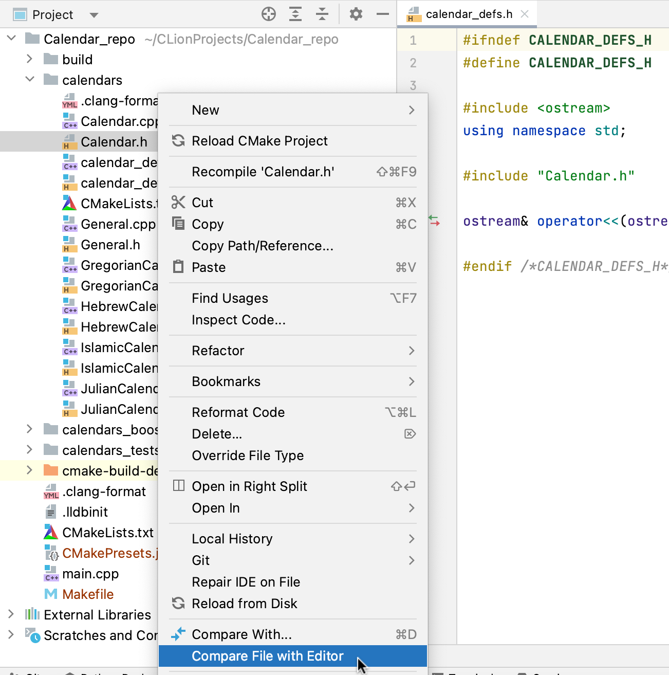 Comparing active editor with a project file Comparing active editor with a project file