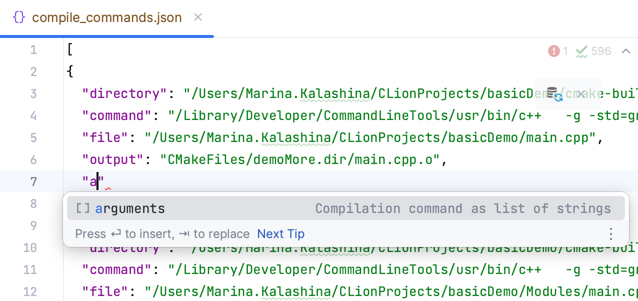 Code completion in compile_database.json Code completion in compile_database.json
