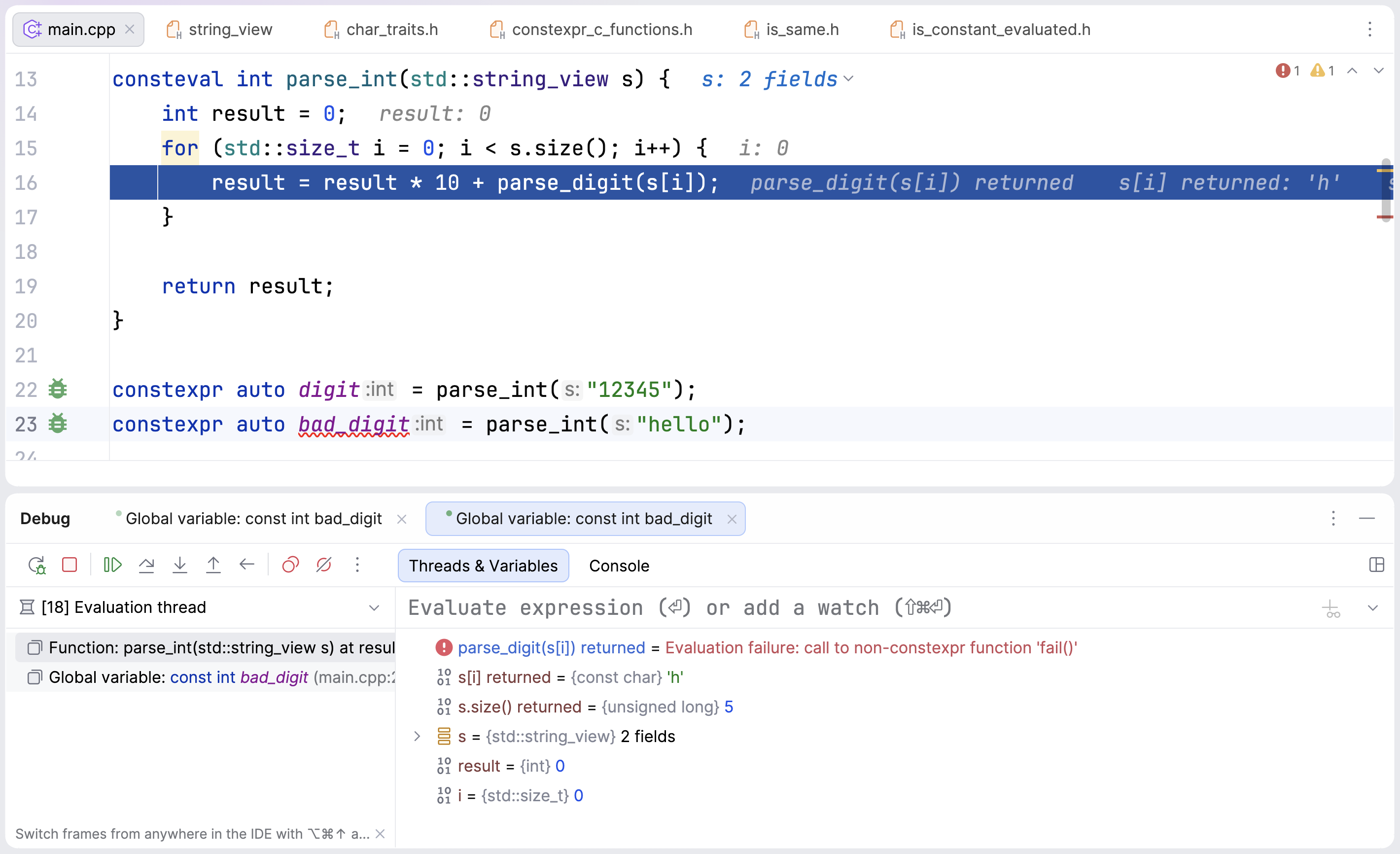 Non-constexpr evaluation