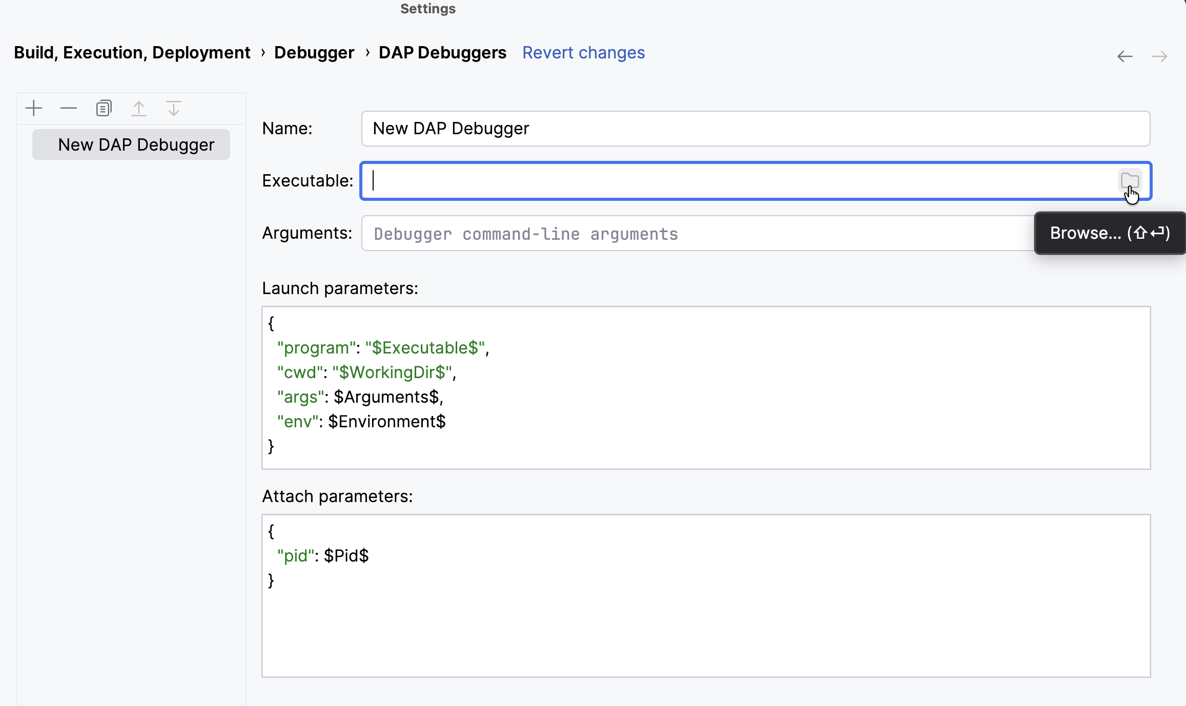 Adding a path to the DAP debugger executable Adding a path to the DAP debugger executable