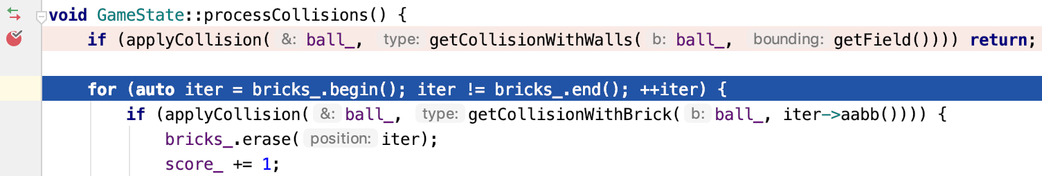 指示当前执行点的蓝线 指示当前执行点的蓝线