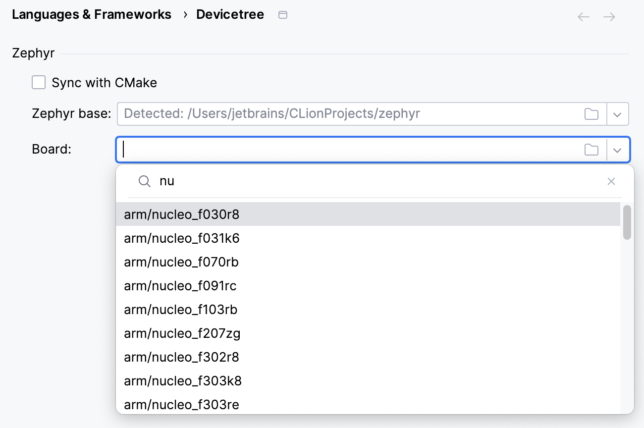 Selecting the board Selecting the board