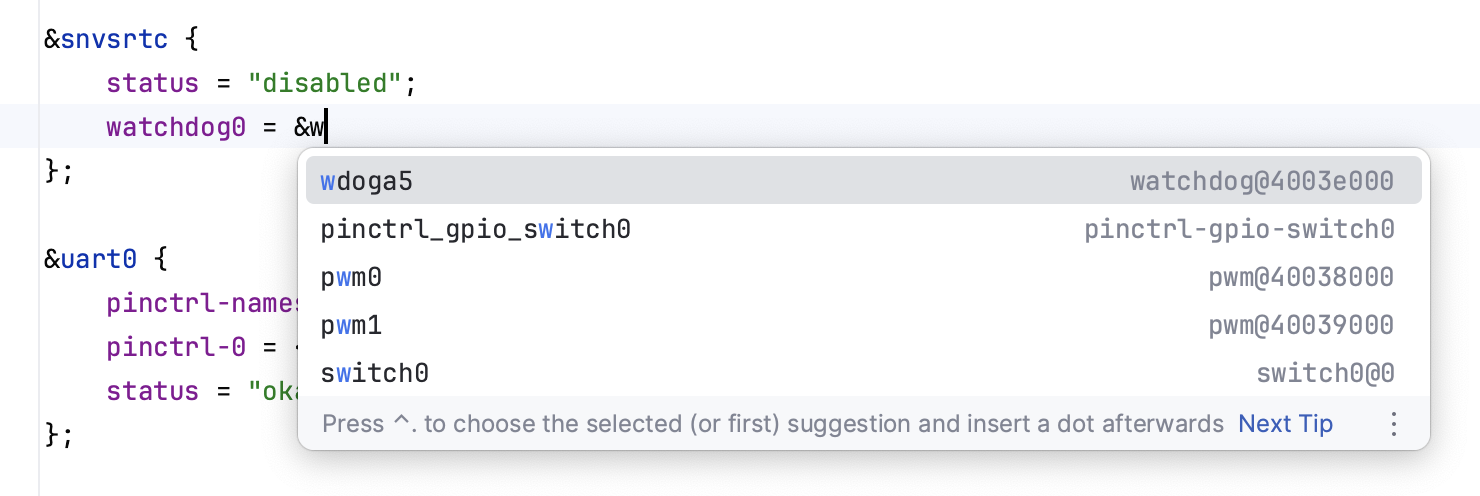 Code completion for dts elements Code completion for dts elements