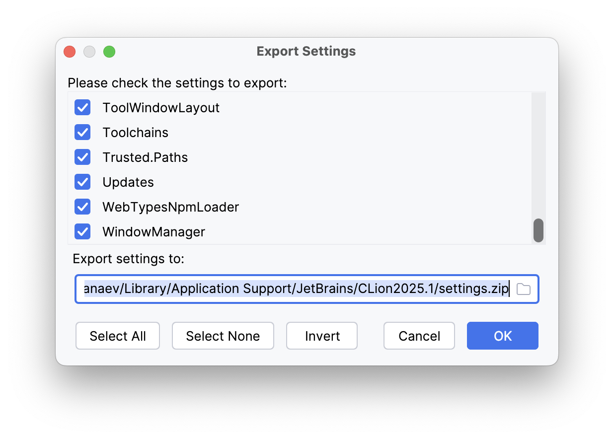 Export the IDE settings Export the IDE settings