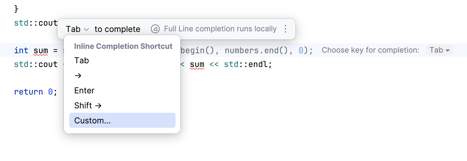 Full line code completion popup Full line code completion popup