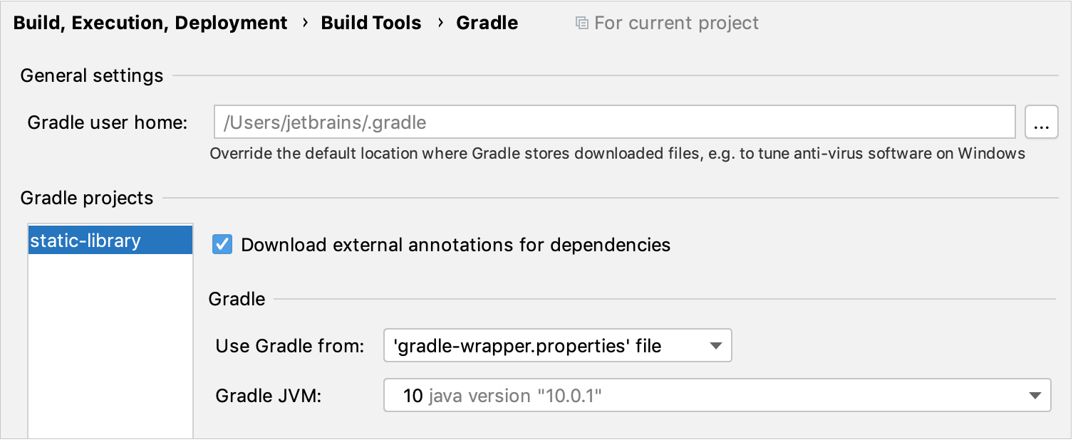 Gradle project settings Gradle project settings