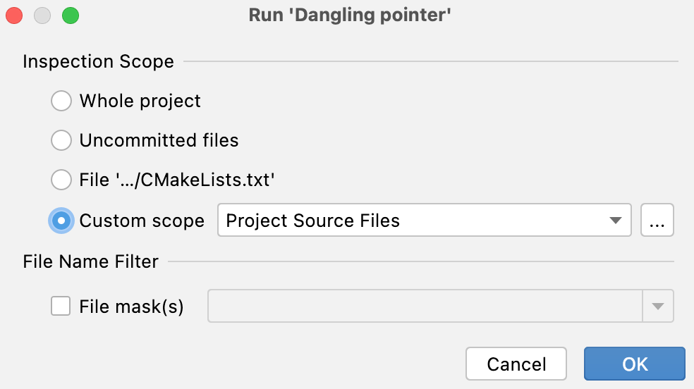 Parameters of a single inspection run Parameters of a single inspection run