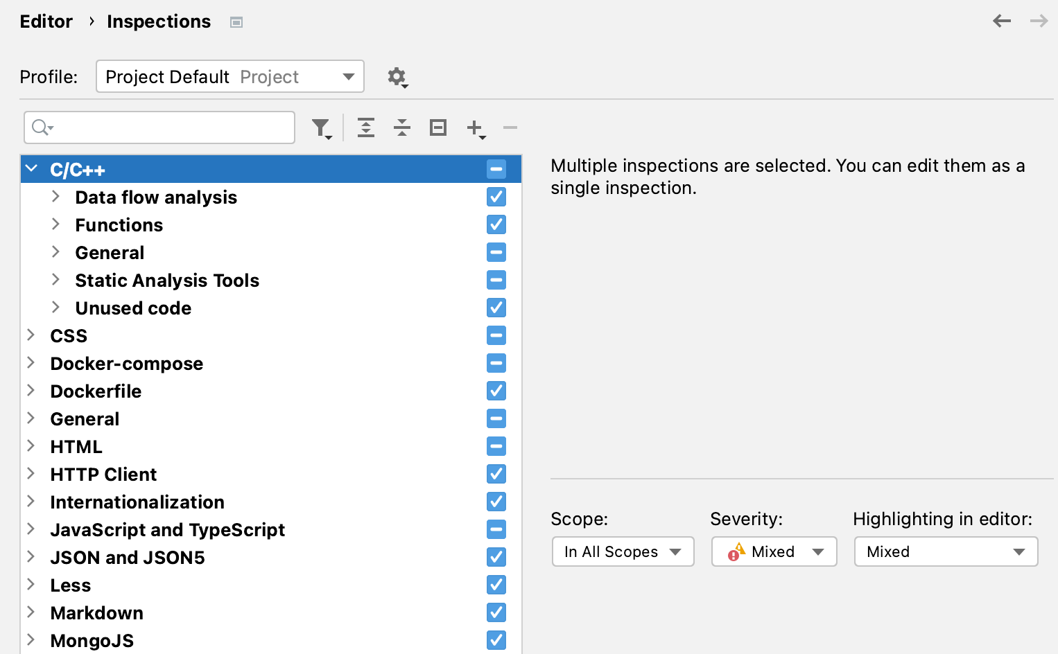 Inspections settings Inspections settings
