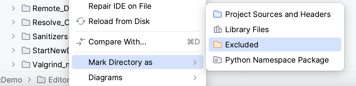 Mark directory as excluded Mark directory as excluded