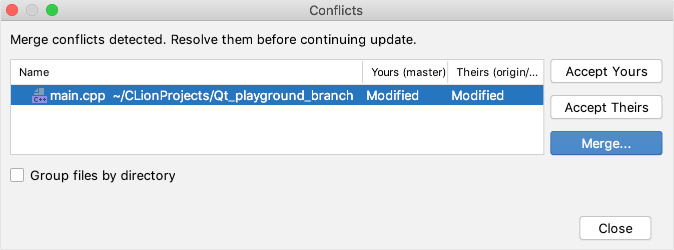 CLion: VCS operation conflicts dialog CLion: VCS operation conflicts dialog
