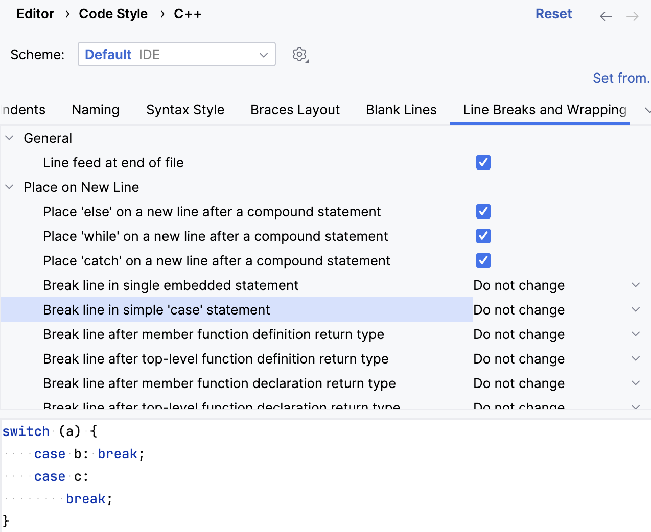 Code style options for line breaks Code style options for line breaks