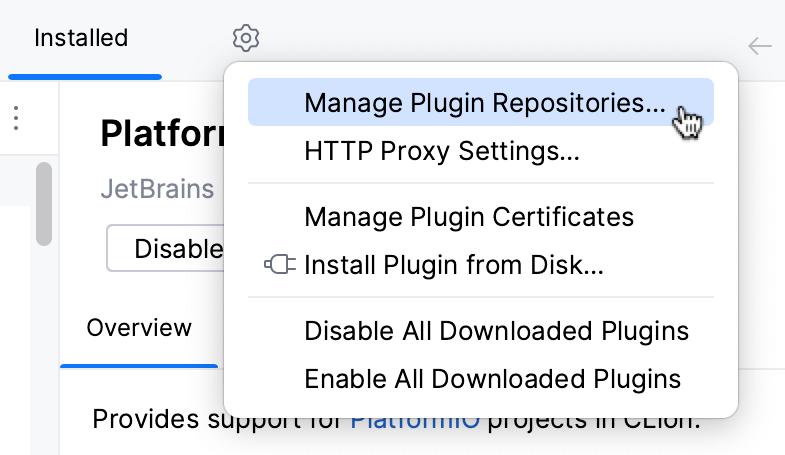 The Manage plugin repositories menu The Manage plugin repositories menu