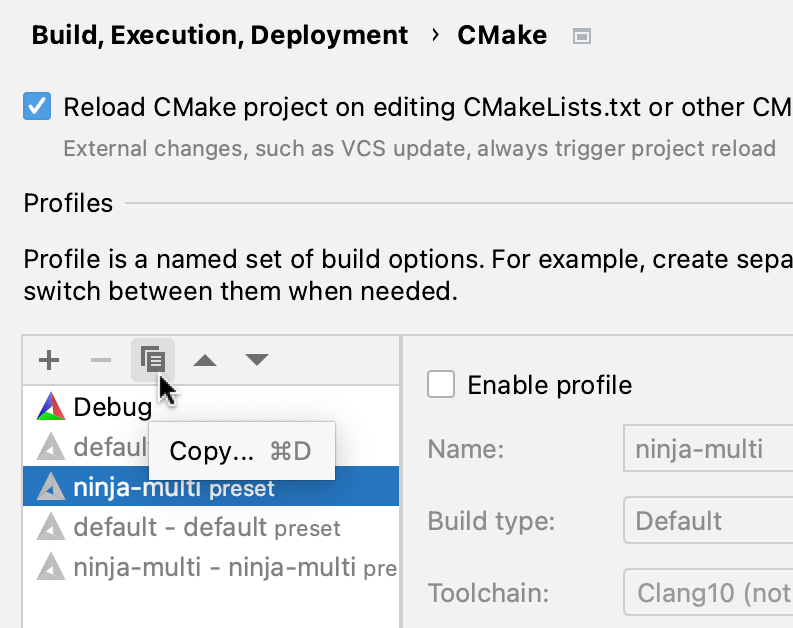 Copying a presets-based profile Copying a presets-based profile