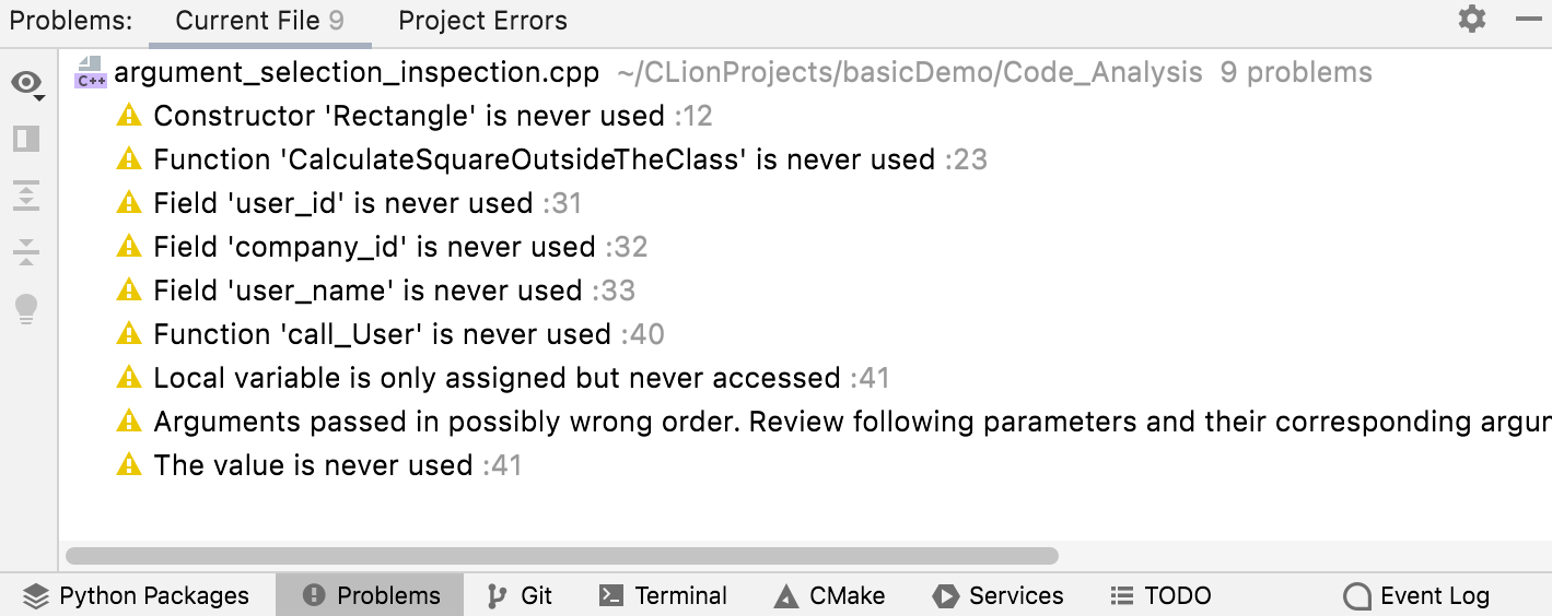 Viewing the list of problems in the tool window Viewing the list of problems in the tool window