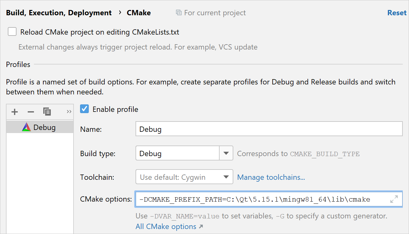 CMake options for a Qt project CMake options for a Qt project