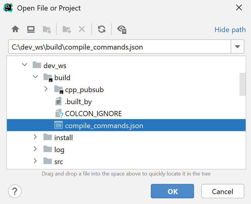 将 ROS2 工作区作为编译数据库项目打开