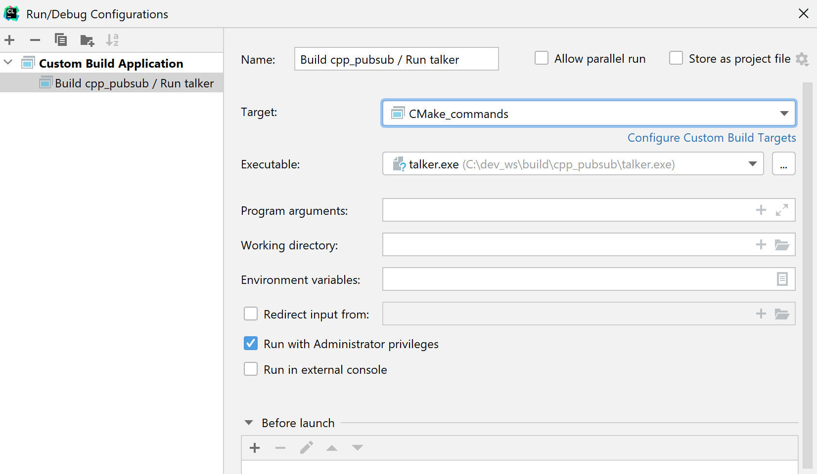 包的运行/调试配置