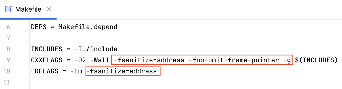 Makefile 中的 Sanitizer 标志 Makefile 中的 Sanitizer 标志