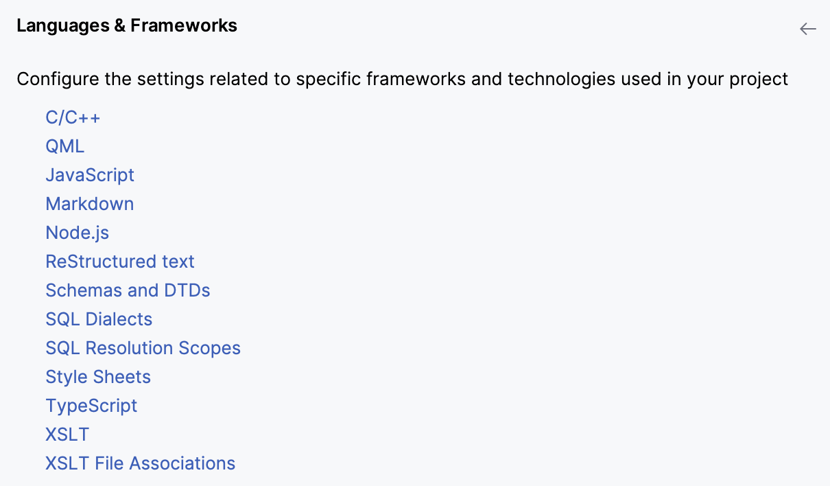 Settings | Languages and Frameworks Settings | Languages and Frameworks